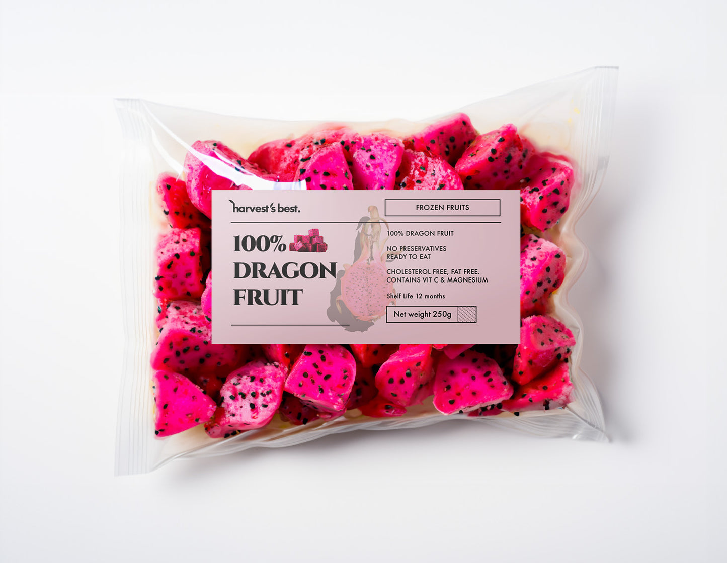 Frozen Dragon Fruit with Label and White Background