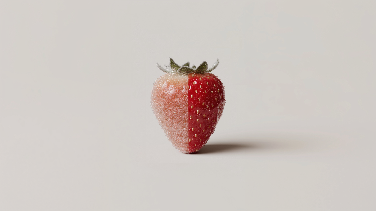 Half-frozen, half-fresh strawberry